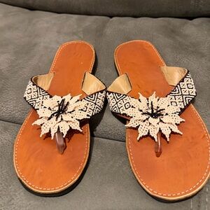 Elegant Beaded Sandals - Black and Cream